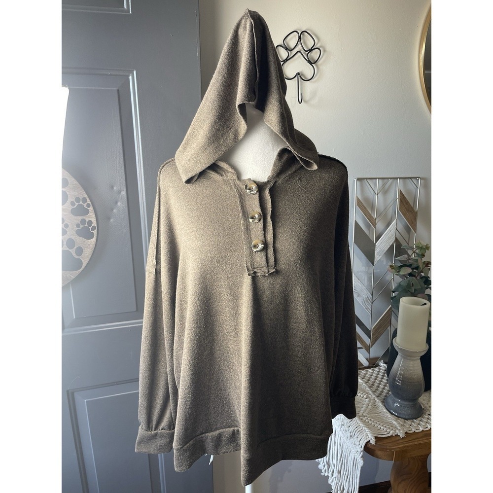 Andree By Unit Women's Chocolate Brown Long Sleeve Oversized Hooded Top Large